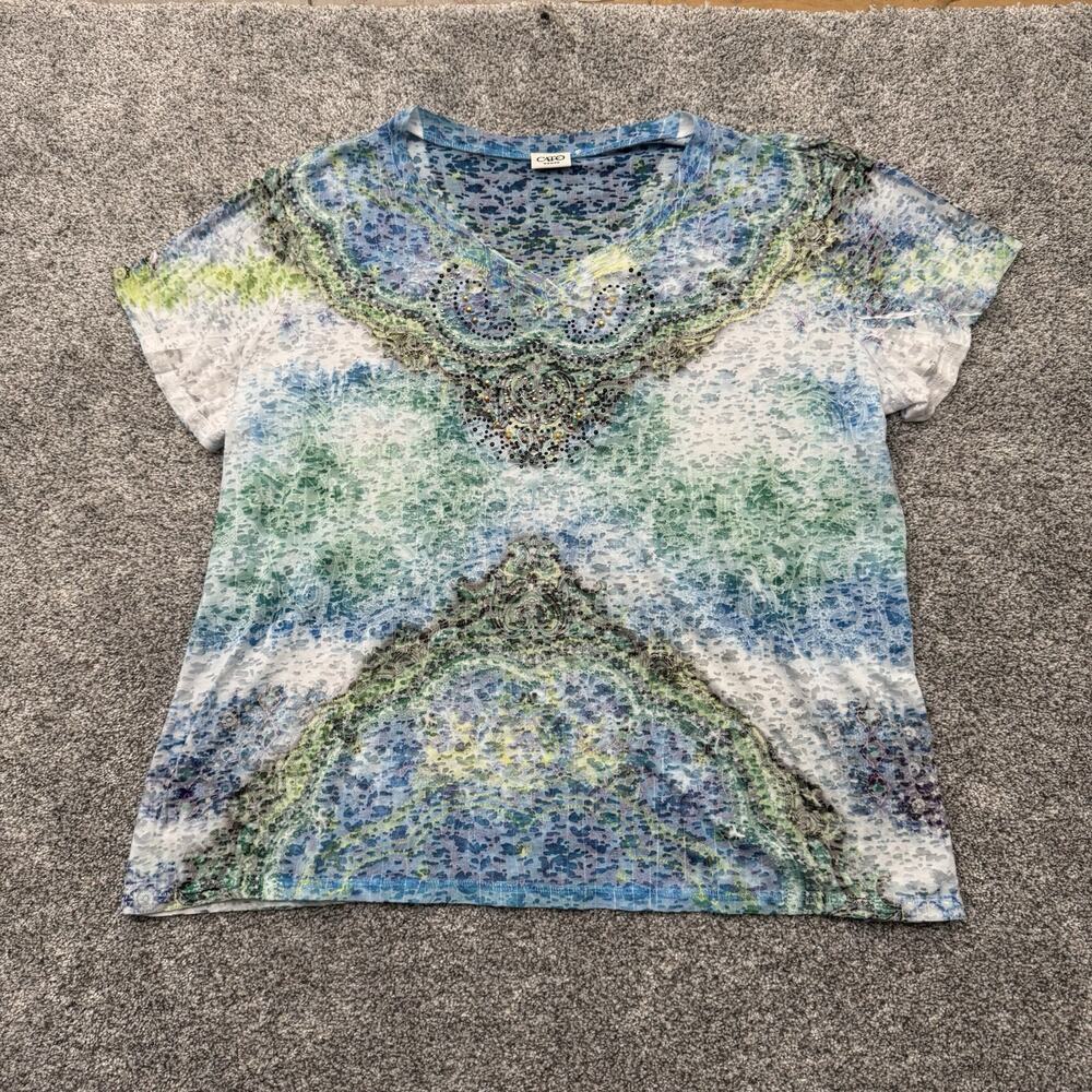 Cato Top Women 18 Plus Boho Rhinestones Embellished Tie Dye Flowy Ethereal Artsy